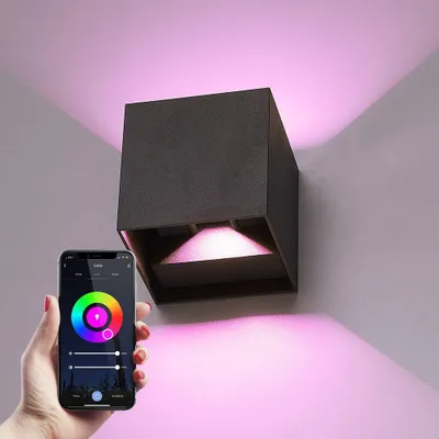 Produktbild von hoftronic smart LED Wandleuchte Cube 7W 480lm RGBWW IP65 Schwarz