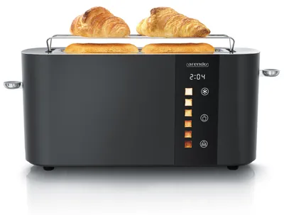 Image de Grille-pain Arendo 2 tranches, fente longue, fente longue, acier inoxydable, 1000W, écran avec indication du temps restant, support à petits pains, fonction dégivrage, boîtier thermo-isolant, écran tactile, noir