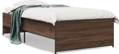 Produktbild von vidaXL Bettgestell Braun Eichen-Optik 90x200 cm Holzwerkstoff Metall