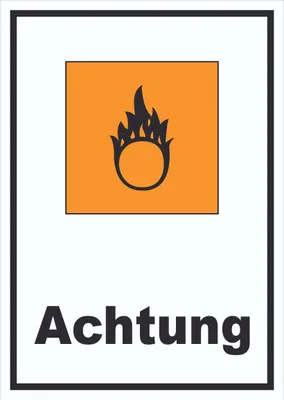 Produktbild von Schild Gefahrensymbol Brandfördernd Achtung Brand hochkant A1 Rückseite selbstklebend