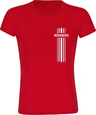 Produktbild von multifanshop Damen T-Shirt - Nürnberg - Streifen, rot, Größe XXL