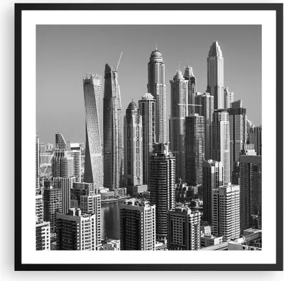 Produktbild von Gerahmtes Poster - Schwarzer Rahmen - Wolkenkratzer Fotografie Dubai - 60x60 cm - Wand Bild - Wanddeko - Wandbilder - Kunstposter - Wandposter - Bilderrahmen - Bilder - Kunstdruck - P2BAC60x60-4388