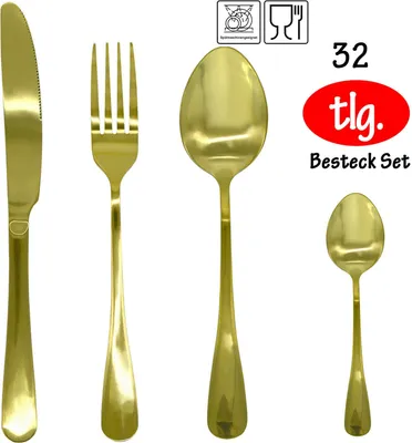 Produktbild von 32 tlg Besteck Set Tafelbesteck Essbesteck gold 8 Personen