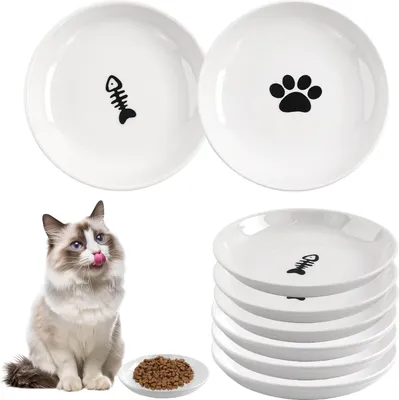 Produktbild von 6 Stück Futternapf Katze - Katzen Napfset - Katzennapf Keramik - Katzennapf ErhöHt - Napf Katze - Katzen Fressnapf- Weiss (Mix und Match)