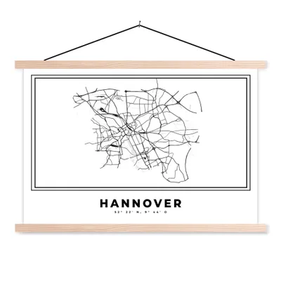 Produktbild von MuchoWow® Textilposter Schwarz und weiß - Deutschland - Karte - Stadtplan - Hannover 60x40 cm mit holzfarbenen Rahmen - Bilder