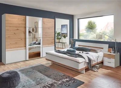 Produktbild von Schlafzimmer Set mit Schwebetürenschrank in weiß mit Artisan Eiche Nb. GRANADA-43