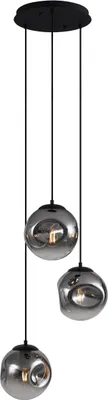Produktbild von QAZQA - Art Deco Art Deco Hängelampe I Pendellampe I Pendelleuchte Schwarz mit Rauchglas 3-flammig - Douglass I Wohnzimmer I Schlafzimmer - Kugel I Kugelförmig I Länglich - LED geeignet E27