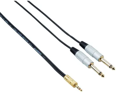 Produktbild von Audiokabel Schwarz 3,5 mm Stereo-Klinke auf 2x Mono-Klinke 3 m RCX300 flach abgeschirmt