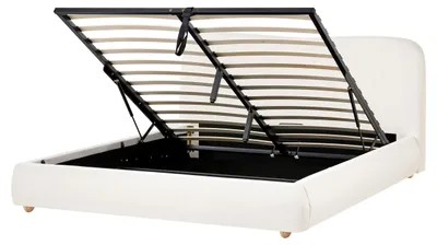 Produktbild von BELIANI Bett mit Bettkasten Cremeweiß Stoff Gepolstert 160 x 200 cm Lattenrost Hochklappbar Hohes Kopfteil Modern Schlicht Schlafzimmer Polsterbett