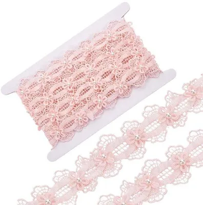 Image de Rosettes 3D de 43 mm de diamètre, de couleur rose, idéales pour la décoration de costumes, ornées de perles nacrées