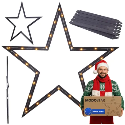 Produktbild von MODO24 2D Weihnachtsstern Holz MODOSTAR Set, Holzstern, Deko Stern,Holz, Faltbar, Outdoor Garten Wetterfest, 189 cm, Schwarz, GWZ
