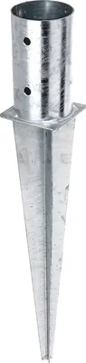 Image de Alberts 211844 Douille à enfoncer dans le sol | pour poteaux en bois ronds ou carrés | galvanisé à chaud | Ø81 mm | longueur totale 600 mm | set de 2 pièces