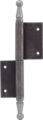 A single hinge with decorative finials on a white background.