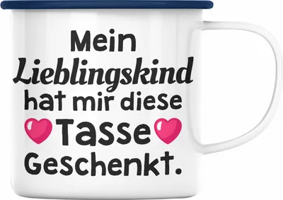 Produktbild von Trendation - Mutter Vater Emaille Tasse mit Spruch Mein Lieblingskind Hat Mir Diese Emaille Tasse Geschenkt (Blau)