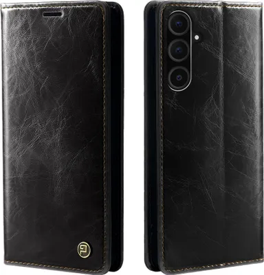 Produktbild von Handyhülle für Samsung Galaxy A36 5G mit 9H Displayglas Kunstleder Flip Vintage Cover Hülle RFID Schutz Case Kartenfach Farbe: Schwarz