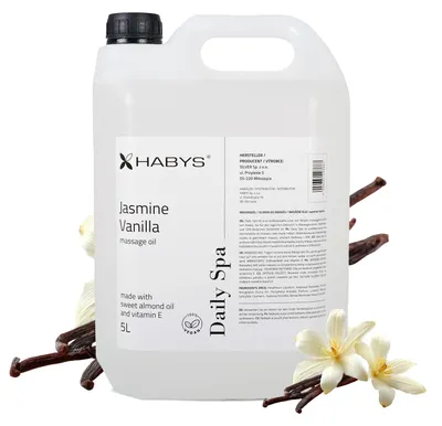 Image de HABYS Daily Spa | Huile de massage Jasmin & Vanille | Parfum relaxant | Contient de l'huile d'amande et de la vitamine E | Pour massage et soin | 5 L