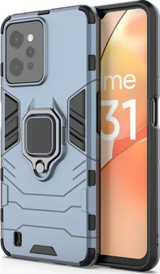 Produktbild von Mobigear Armor Ring  Realme C31 Hülle Hardcase Backcover Stoßfest mit Ringhalter - Blau