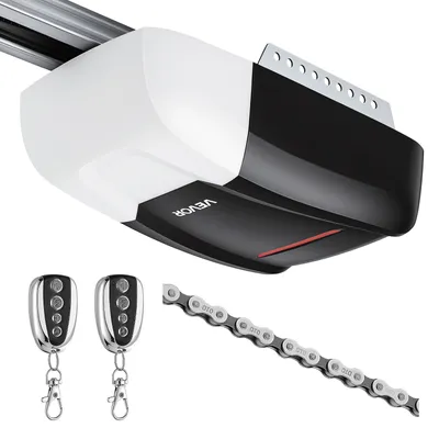 Image de VEVOR Ouvre-Porte de Garage 1000 N, Motorisation Porte de Garage à Chaîne, pour Garage Résidentiel, Rail en 4 Sections, Éclairage LED, 2 Télécommandes,à une Touche en Voiture, Noir et Blanc