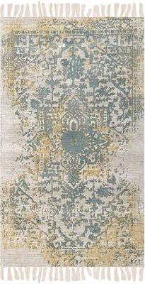 Produktbild von BELIANI Teppich Senfgelb u. Grün Viskose 80 x 150 cm Rechteckig Kurzflor mit Fransen Orientalisches Muster Rechteckig Wohnzimmer Schlafzimmer Flur