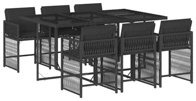 Obrázek produktu pro vidaXL 7dílný zahradní jídelní set s polštáři Black Poly Rattan