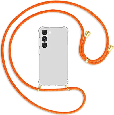 Produktbild von Handykette Backcover-Schutzhülle mit Band (Metall goldfarben) für Samsung Galaxy S23 - neonorange
