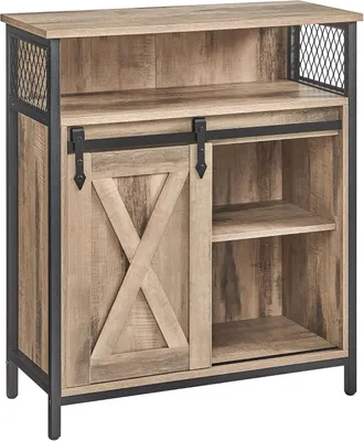 Productafbeelding van Opbergkast met schuifdeur - Dressoir met open vak en verstelbare planken - Eikenbruin en zwart