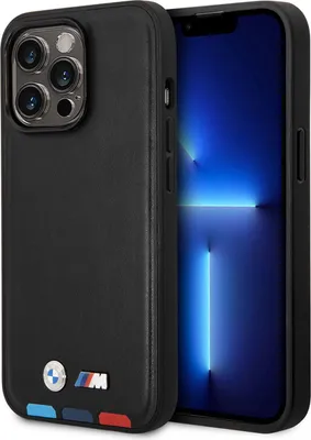 Produktbild von BMW Leather Hot Stamp Tricolor - iPhone 14 Pro Case (Black)