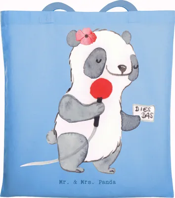 Produktbild von Mr. & Mrs. Panda Tote Bag Sportreporterin Herz - Sky Blue - Geschenk, Tasche, Shopping, einkaufstasche baumwolle, Schultasche, Jutetasche
