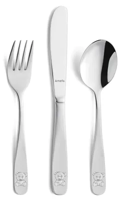 Kinderbesteck 3-teilig mit Bärengravur – Messer, Gabel, Löffel