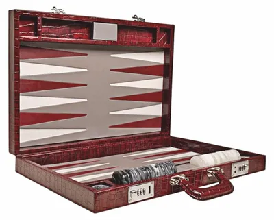 Image de Casa Padrino Mallette Backgammon de luxe en cuir véritable rouge bordeaux aspect croco - Accessoires de luxe
