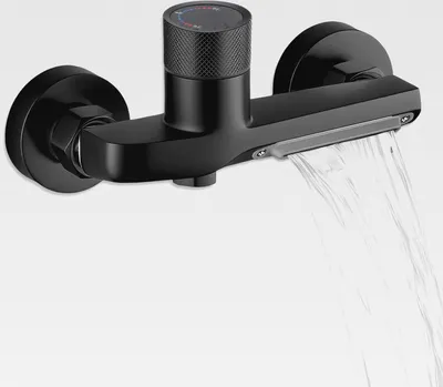 Produktbild von Schwarz Wasserfall Wasserhahn, Zwei-Funktions-Brausearmatur Dusche mit Rutschfest Drehknopf, Kupferlegierung Badewanne Armatur, für Wandmontage Dusche, Schlafsaal, Hotel