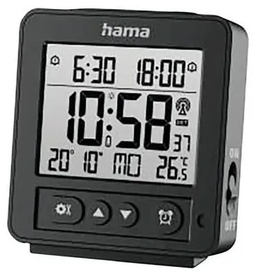 Obrázek produktu pro Hama Rhodos, Digitální budík, Čtverec, Černá, 12/24 h, F, °C, Dánsky, Německý, Holandský, Angličtina, Španělština, Francouzština, Italština