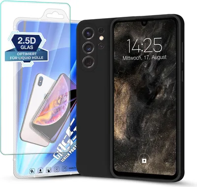 Produktbild von Hülle für Samsung Galaxy S24 Ultra mit 9H Displayglas Displayschutz Plus Case Cover Bumper Silikon Softgrip Schutzhülle Farbe: Schwarz