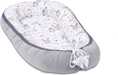 Produktbild von Pepi Babynest Kokon 2-seitiges multifunktionales Kuschelnest mit grauem Velvet 95x55cm Neugeborene Baby Nestchen Forest Friends