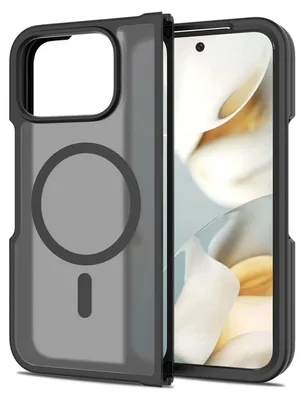 A smartphone case with a magnetic ring is shown next to a smartphone.