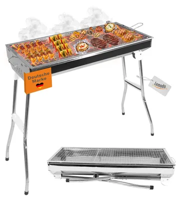 Immagine prodotto di Barbecue a carbonella pieghevole - Acciaio inossidabile - 66,5 x 30 cm barbecue da campeggio - Per campeggio e picnic