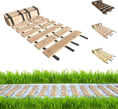Obrázek produktu pro be4nature zahradní chodník dřevěný 50 x 600 cm béžový – rolovací cestička z modřínového dřeva, protiskluzová, flexibilní, ideální pro zahradu a terasu
