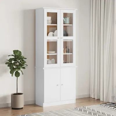 Produktbild von "2026 Promotion" Sideboard/Vitrinenschrank - ALTA Weiß 77x35x186,5 cm Massivholz Kiefer - Kommoden CC21465