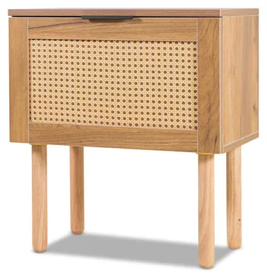 Image de Ikki - Table de chevet en bois et rotin, 1 tiroir