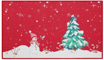Produktbild von Weihnachts Fußmatte 50x80 cm – Antirutsch Türmatte für Innen & Außen – Schneemann & „Frohe Weihnachten“ Design – Rot