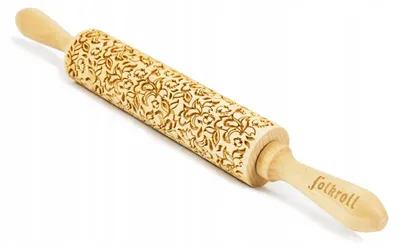 Produktbild von Folkroll Graviertes Nudelholz Weihnachtsmotiv Natürliches Holz 37 cm