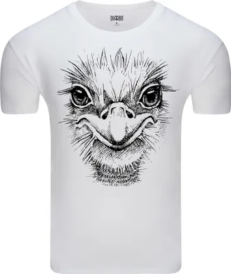 Produktbild von Diarbo Herren T-Shirt mit Tierliebhaber Druck Straußenkopfskizze Weiß Gr.S