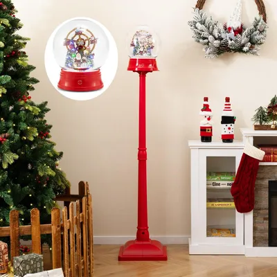 Produktbild von GOPLUS 153 cm Weihnachtslaterne, Weihnachtsdeko mit 8 Musiken & 15 bunten LED-Lichtern, abnehmbare Schneekugel, Weihnachtsbeleuchtung für Zuhause