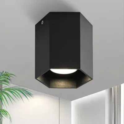 Produktbild von ZMH Deckenleuchte Schwarz  1 Flammig  GU10 Deckenspots LED Aufbauspot Deckenstrahler Spots Aufbaustrahler Modern Rund Spotleuchte Aufbauleuchte für Küche Wohnzimmer Esszimmer Flur