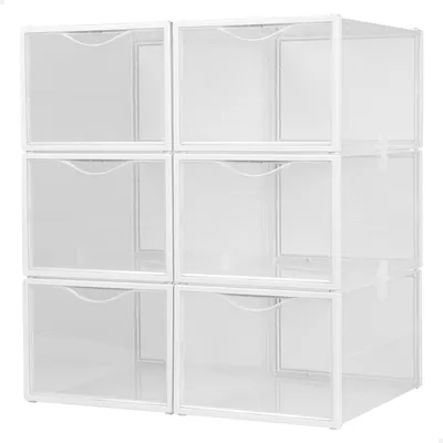 Image de Boîte à chaussures plastique - Transparent - Empilable - Antibasculement - Lot de 6 - 25 x 35 x 18,5 cm