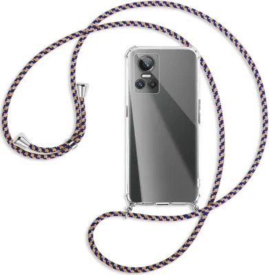 Produktbild von Handykette Backcover-Schutzhülle mit Band (Metall silberfarben) für Realme GT Neo 3 - blau+beige