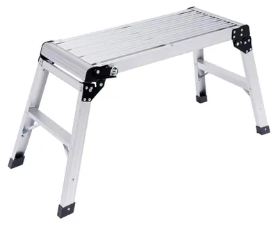 Produktbild von Aluminiumleiter mit klappbarer Arbeitsplattform für Haus und Garten, Tragfähigkeit 150 kg