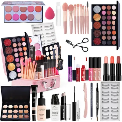 Productafbeelding van Professionele make-up set met make-upkoffer, oogschaduw, lipgloss – cadeauverpakking