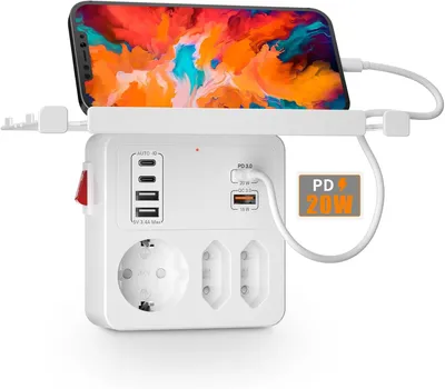 Produktbild von Steckdosenleiste mit Schalter – USB-C-Ladegerät mit PD20W Schnellladefunktion