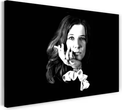 Produktbild von Leinwandbild (100x70cm): Janis Joplin Rock-Legende Rockstar schwarz weiss Portrait, echter Holz-Keilrahmen inkl. Aufhänger, handgefertigt in Deutschland